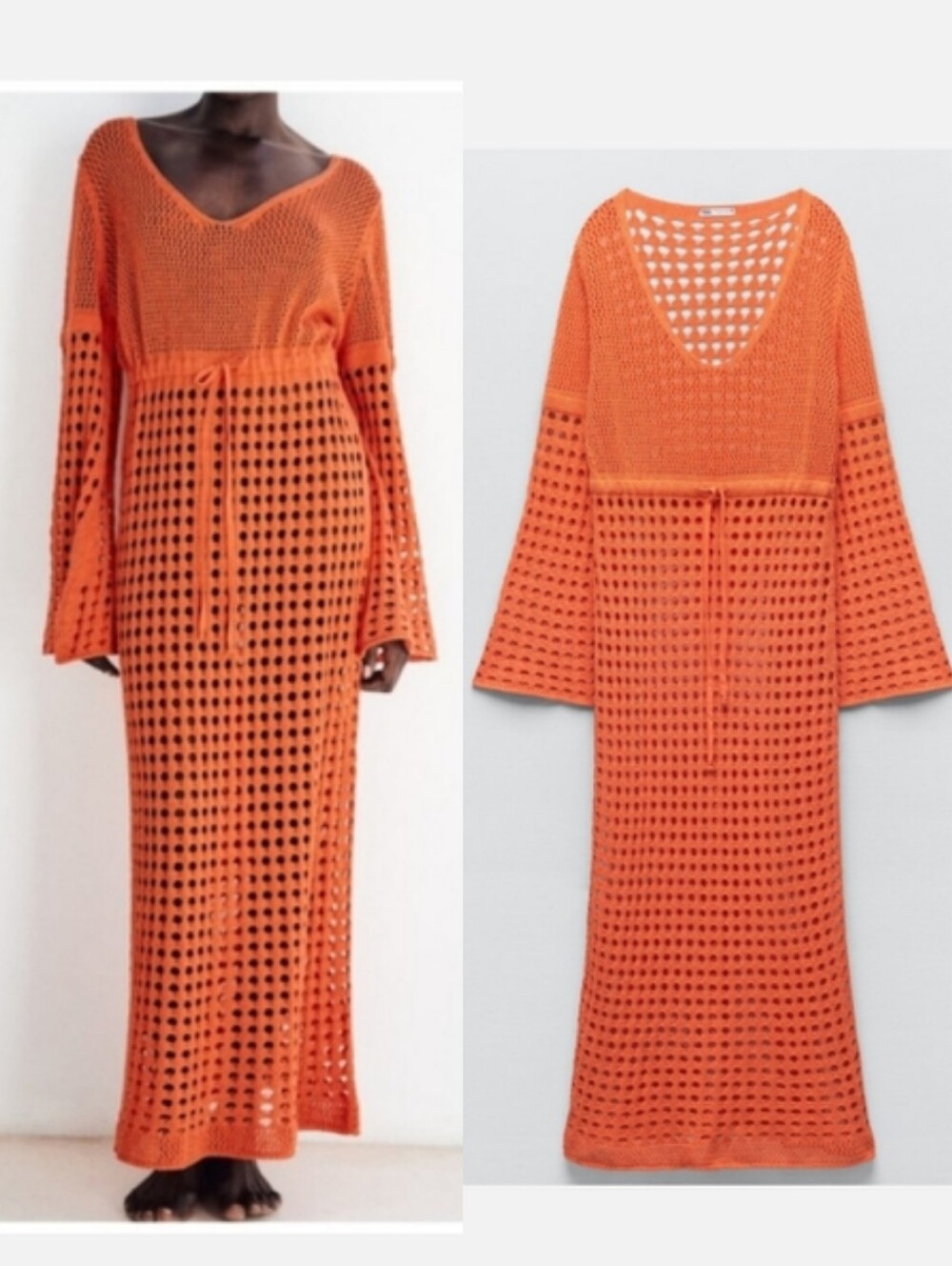 Zara Long Mesh Dress Orange size S